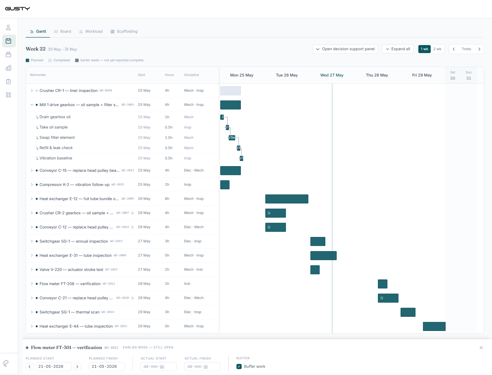 Maintenance Scheduling Gantt